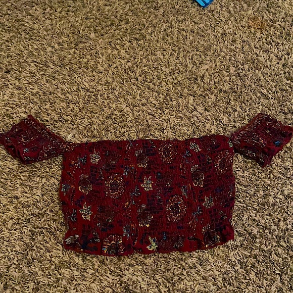 Off-The-Shoulder, Dark Red Crop Top - Picture 1 of 2